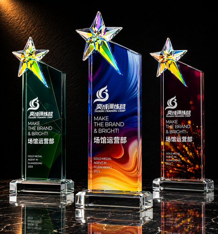 Triple Star Column Crystal Award Set - custom crystal awards with your logo